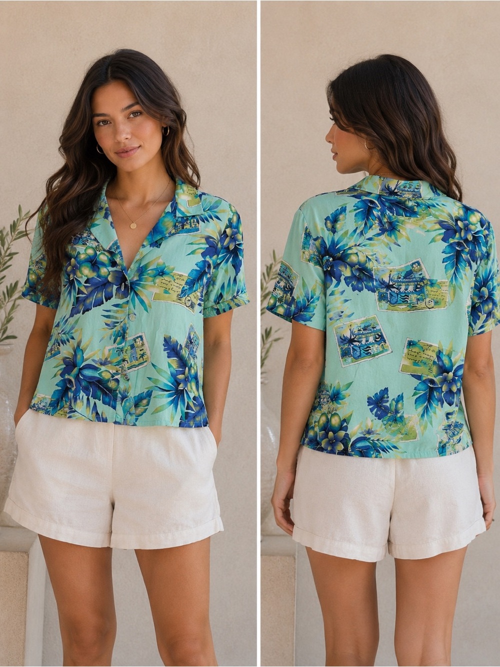Studio Ease‎ Tropical Hawaiian Rayon Button Front Shirt Size 8